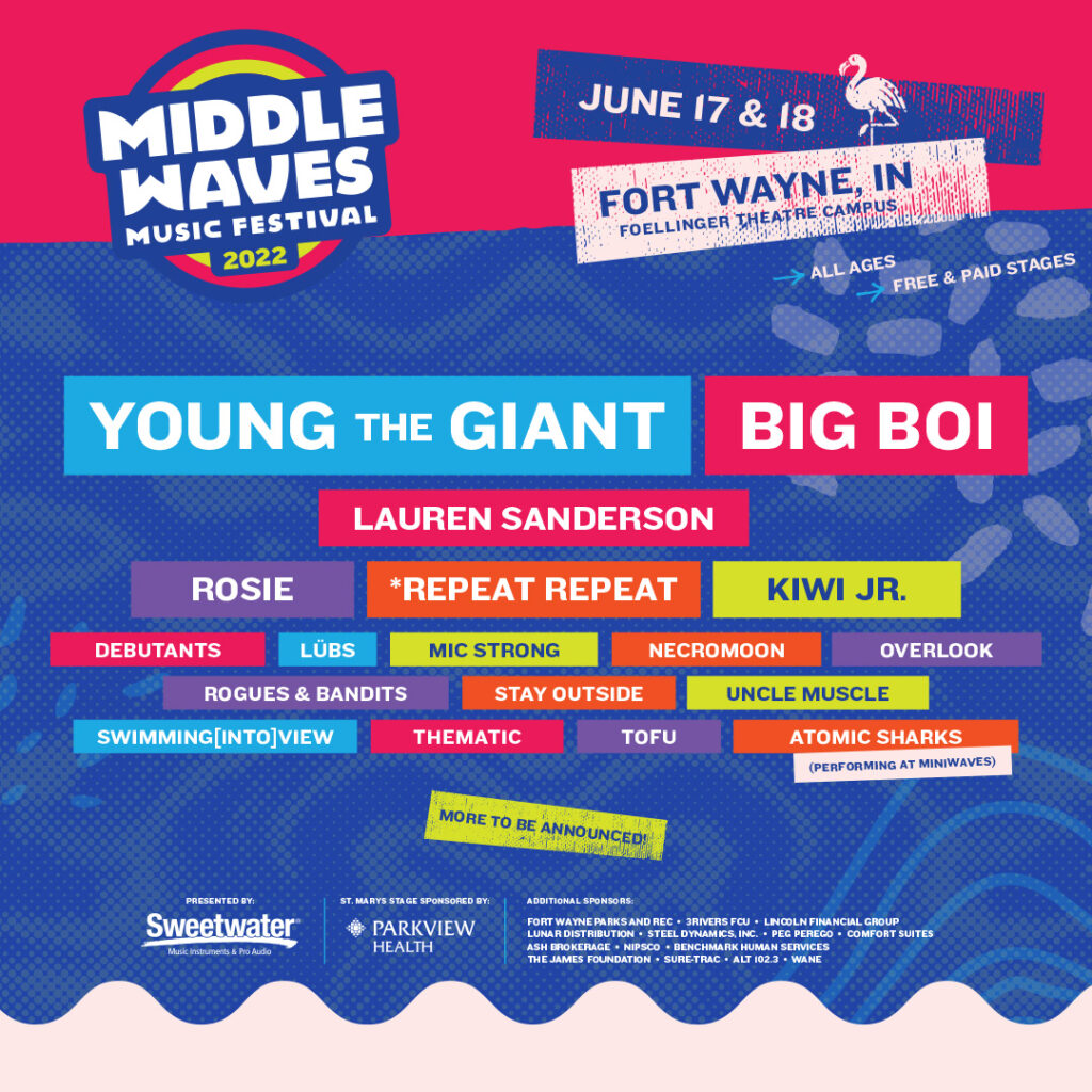 Middle Waves lineup including Young the Giant, Big Boi, ROSIE, repeat repeat, Kiwi Jr and more.